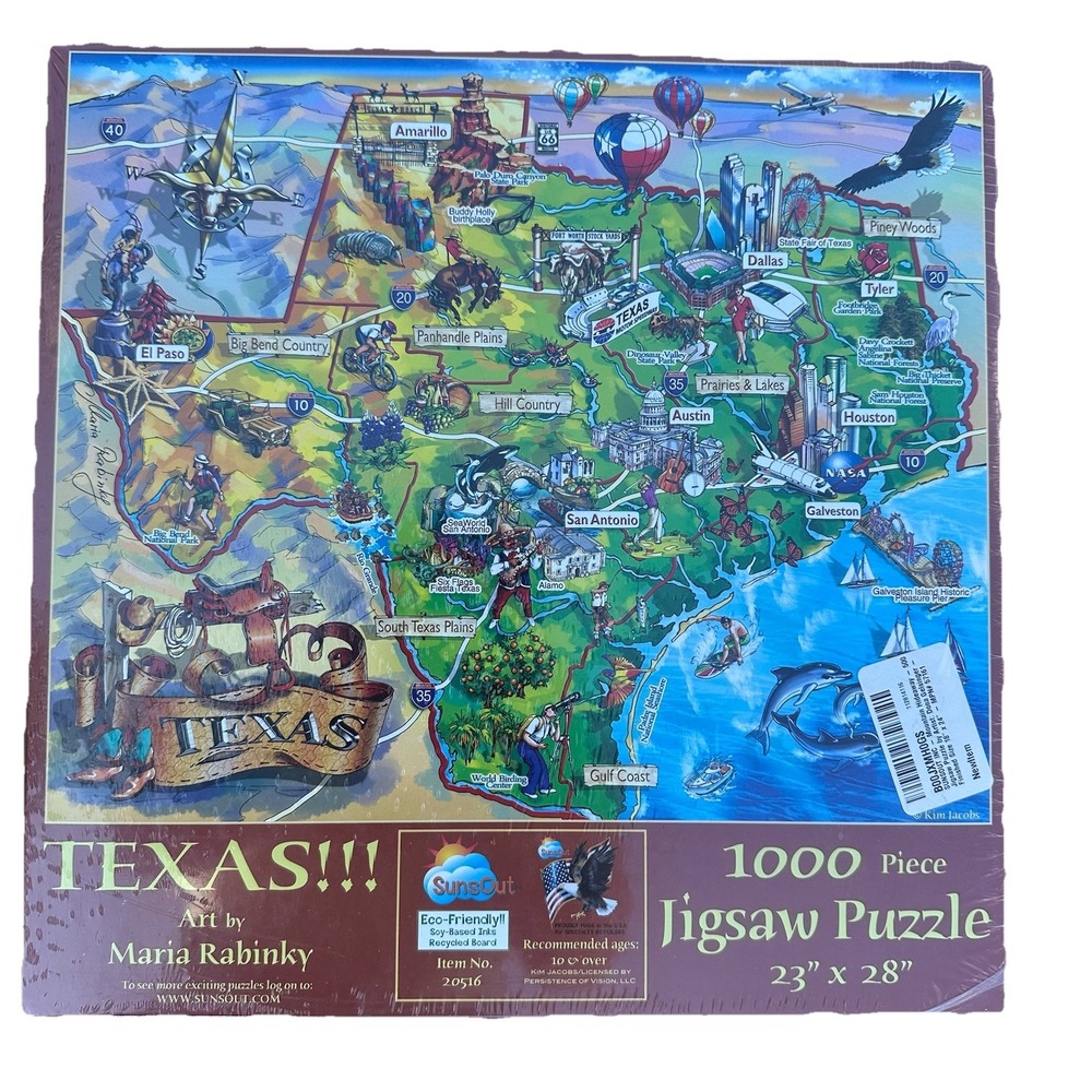 SUNSOUT INC - TEXAS!! - 1000 pc Jigsaw Puzzle by Artist Maria Rabinky BRAND NEW